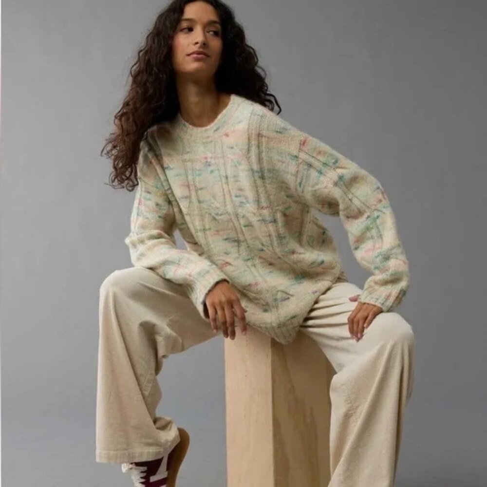 American Eagle Oversized Multicolor Cable Knit Sw… - image 1